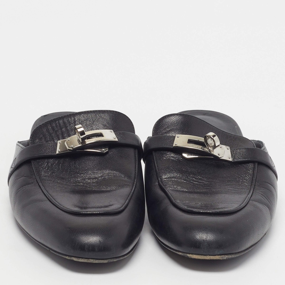 Hermes Oz Size 38 Black Leather Mules | eBay