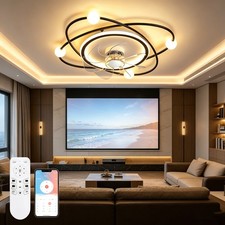 LED Ceiling Fan Light 6 Speed Wind Remote Timer for Office Cafe Restauran