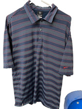 Nike Dri-Fit UV Polo Shirt Mens Large Blue Green Striped Long Sleeve Golf Swoosh