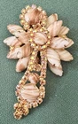 VTG JULIANA D&E COPPER FLUSS IN MILK GLASS AND CHAMPAGNE COLOR RHINESTONE BROOCH