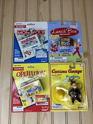 Lot 4 NEW VTG Basic Fun Keychains Monopoly Operation Curious George Happy Days