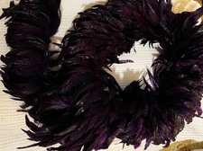 Vintage Cock Feather Boa Black with Iridescent Purple Sheen 72"