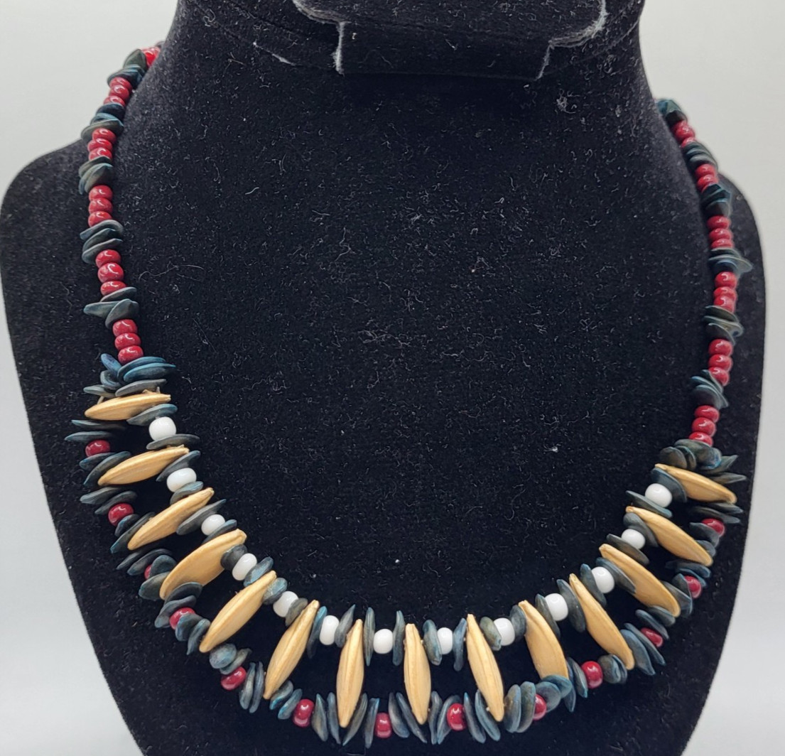 Native American Bib Statement Necklace Seeds Bead… - image 4