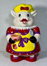 Vintage Momma Baker Piggy Ceramic Cookie Jar Pig Wearing Red Dress Yellow Apron