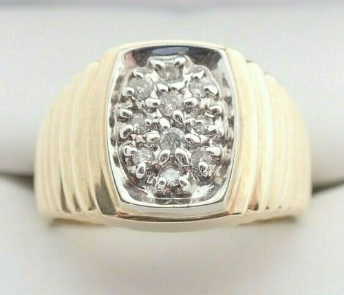 10k Solid Yellow & White Gold Diamond Mens Cluster Band Ring Sz 10.25 - Picture 1 of 12