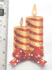3D Gold Red Snowy Holiday Candles Bow Scrapbook Card Embellishment 3968