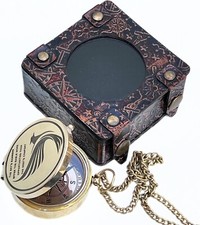 Shiny Brass Pocket Compass Engraved Flying Eagle with Quotes for Camping Hiking