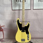4 Strings Vintage Yellow Pb Electric Bass Guitar Solid Body Chrome Hardware