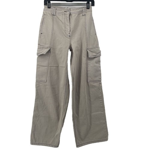 TopShop Cargo Jeans Women 4 P Wide Leg Skater Pockets Gorpcore Grunge Ivory