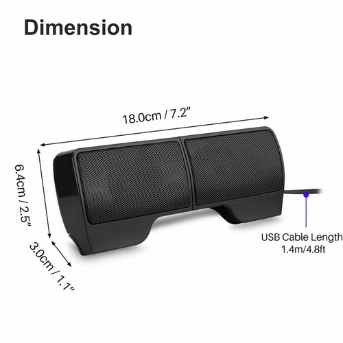 Stereo Sound Computer Speakers 3.5mm USB Clip-On Soundbar for Desktop Laptop PC - Photo 9/9