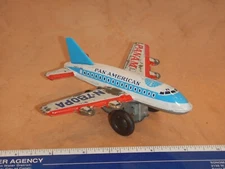 VINTAGE, ORIGINAL 1960s TIN LITHO WIND PAN AM AIRPLANE, WORKS, MADE IN JAPAN