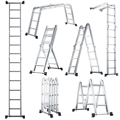 IRONMAX 12.5' Multi Purpose Step Platform Aluminum Folding Scaffold Ladder 330LB