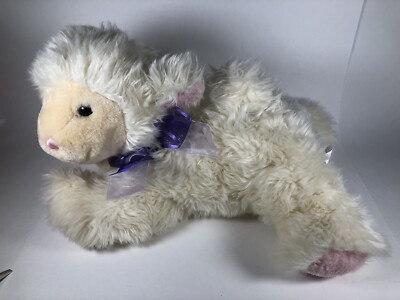Walmart Plush Sheep Lamb White Shaggy Stuffed Animal 13” Purple Bow