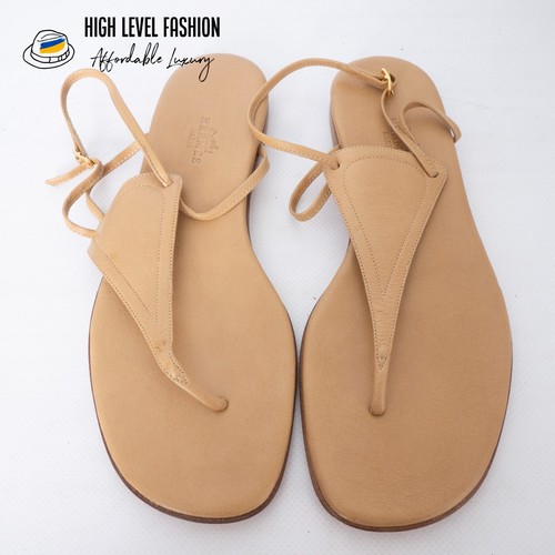 Hermes Leather Thong Flat Beige Straps Sandals Size 36.5
