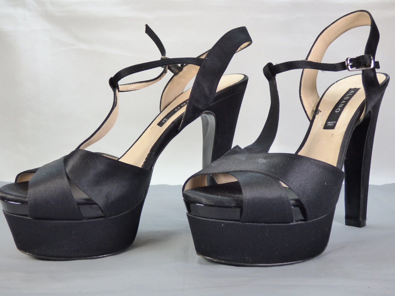 APL Sandali con tacco plateau neri Albano raso cinturino T bar festa eleganti EU 39 UK 6