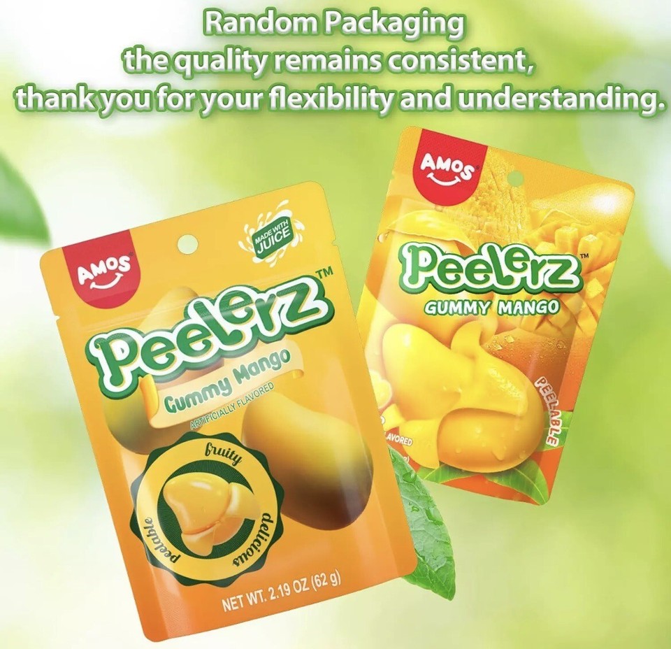 3 Pack 4D AMOS Peelable Mango Candy, Peelerz Gummy Mango, TIKTOK TREND
