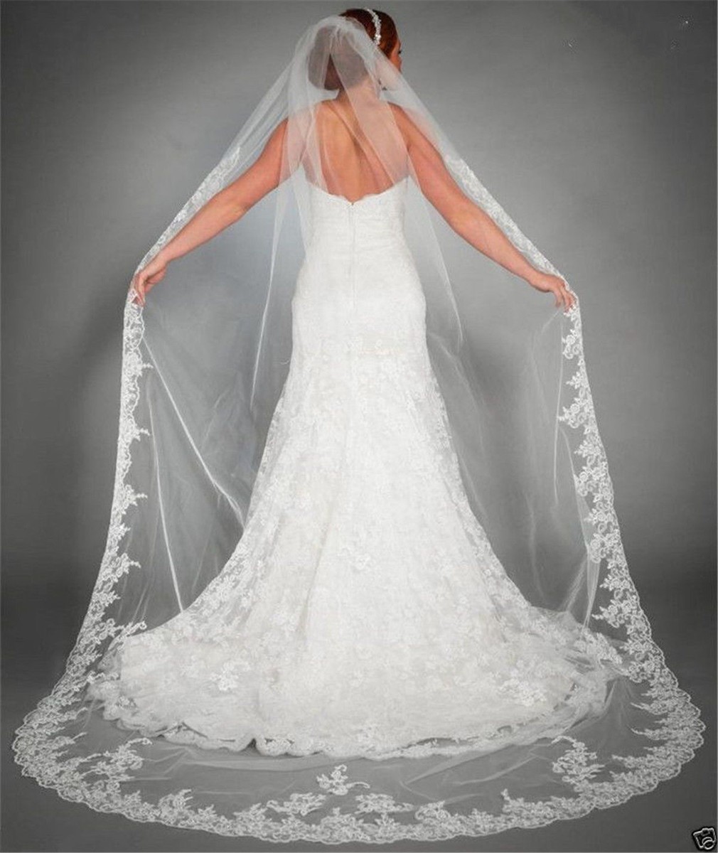 New chapel length 1T veil white or ivory Ivory/White, Tulle Chapel Length Bridal Veil 90 main image 4