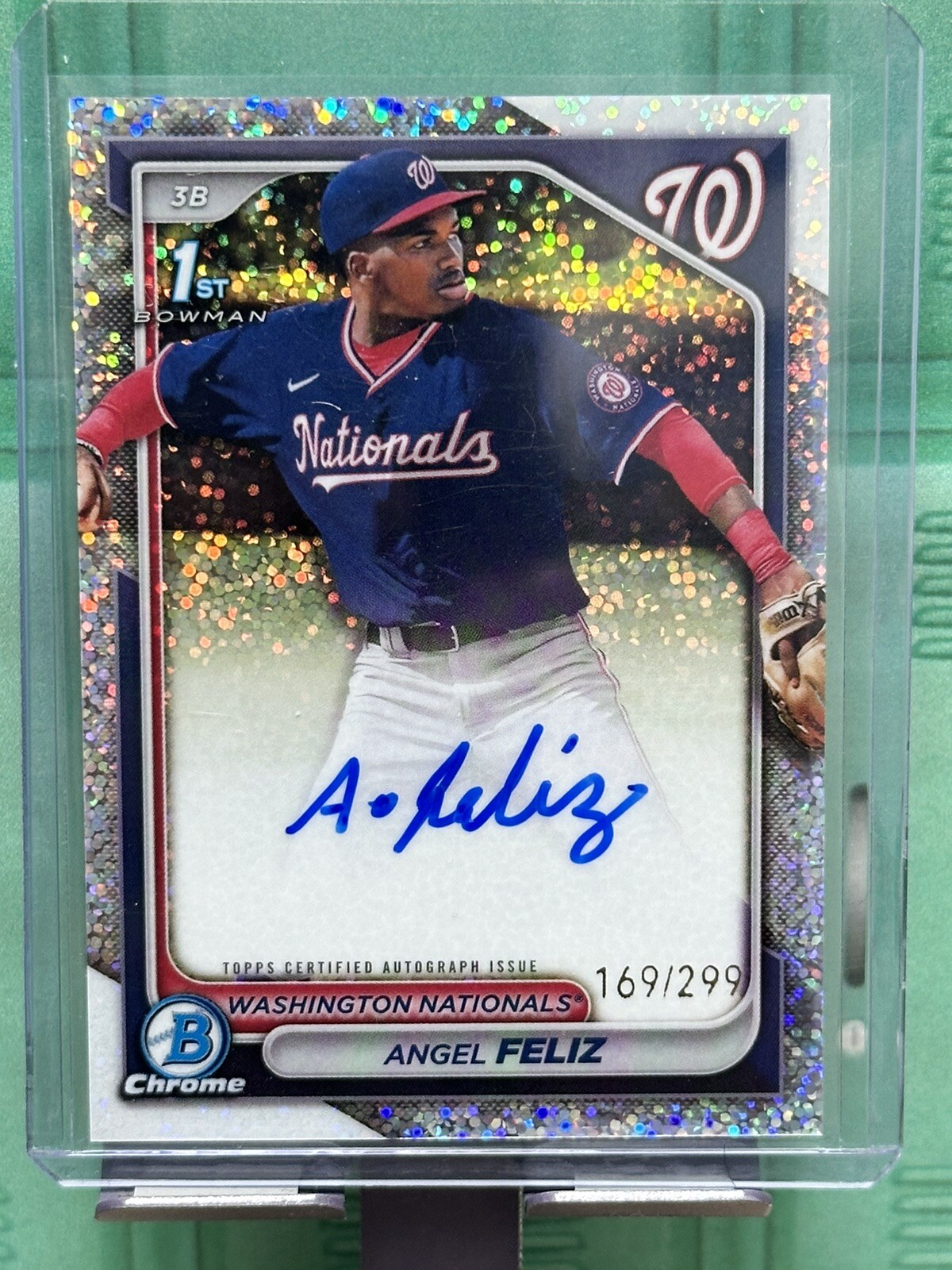 Angel Feliz 2024 Bowman Chrome Speckle 1st Auto /299 Washington Nationals
