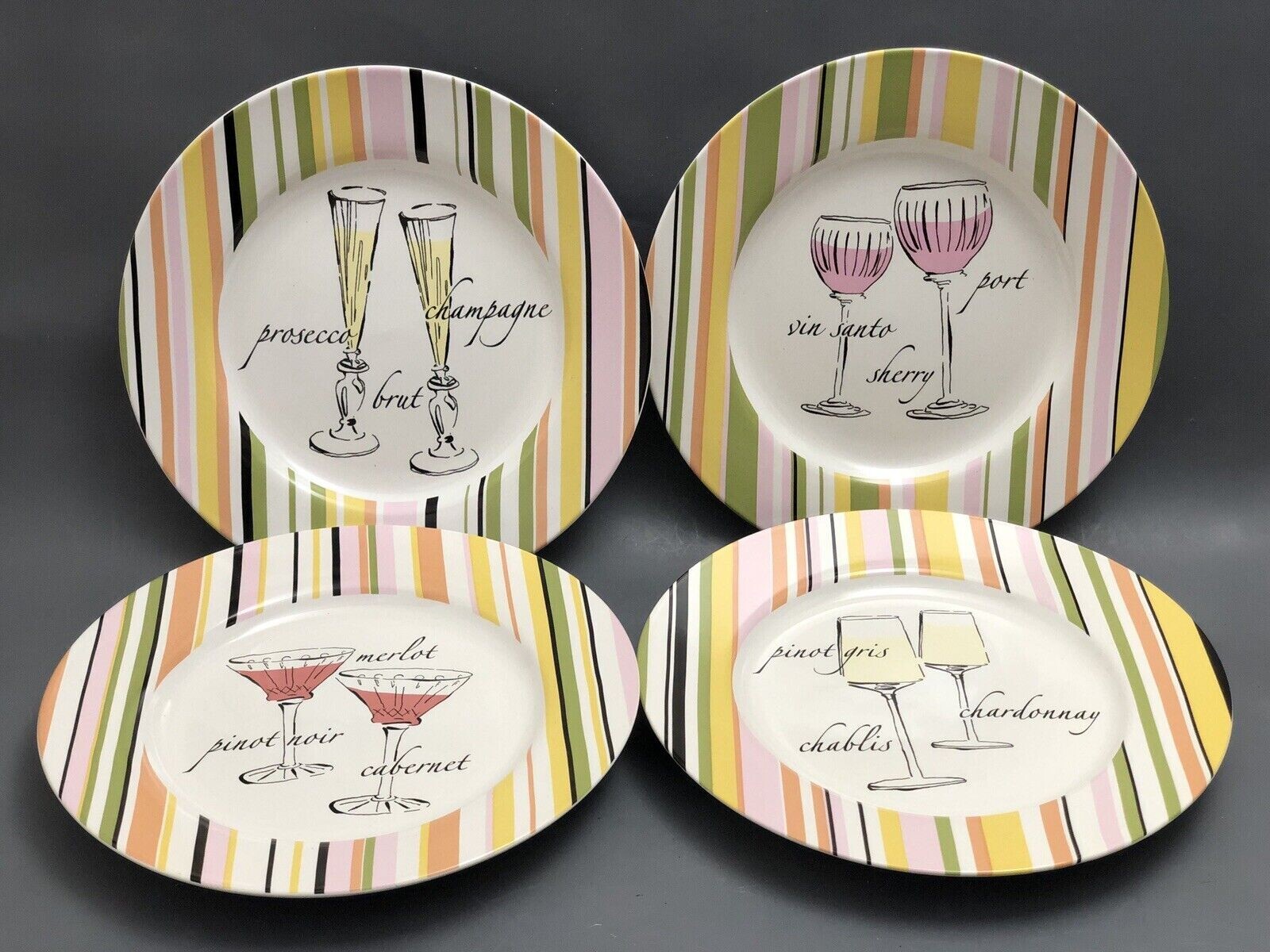 ROSANNA 4-Piece Salad Dessert Cheese Plate Set with Wine Glass Design 8.25 Inch-image