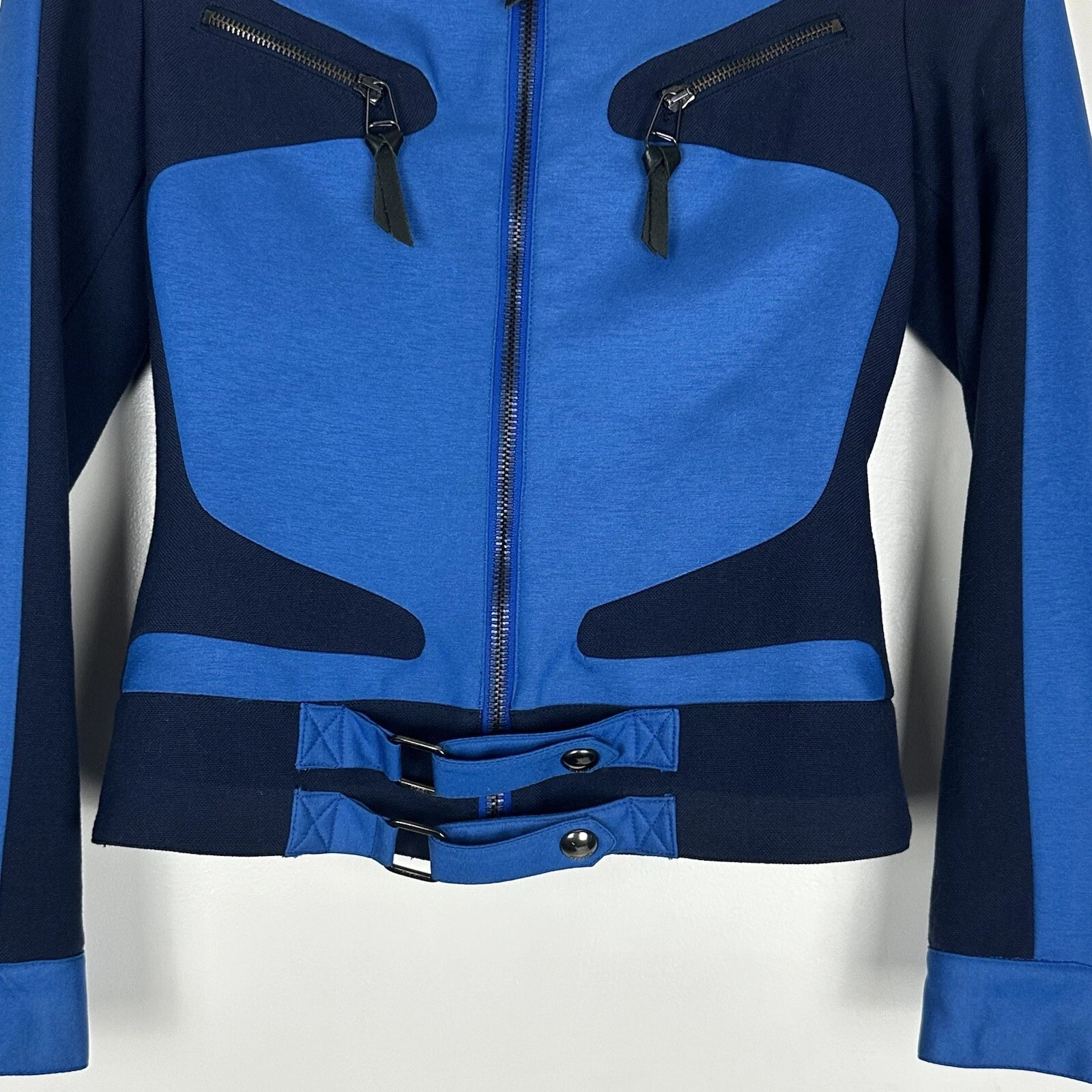 Giacca con cerniera completa Versus Versace 100% lana vergine blu su misura 24 38
