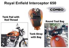 Leder Union Jack Tankpads & roter Faden Kombination passend f&uuml;r Royal Enfield...