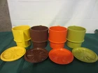 Vintage Tupperware Stackable Mugs & Lids/Coasters Set of 4 Harvest Colors