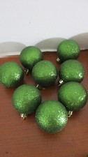 Set of 8 GREEN GLITTER SHATTERPROOF BALL ORNAMENTS