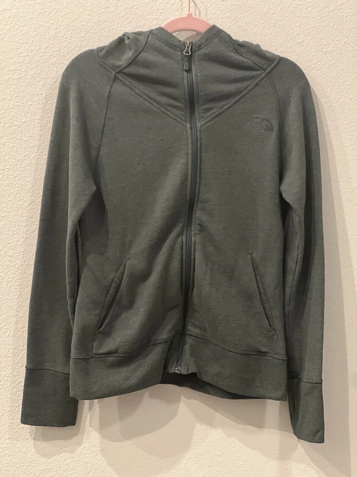 The North Face Hoodie Womens Size Medium Greenish Gray Light Weight Zip Up