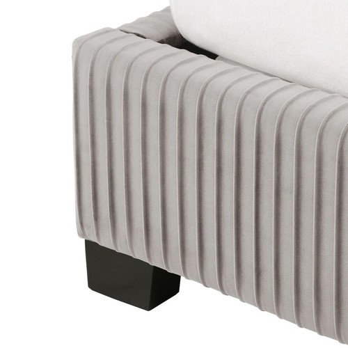 Wingback Bed Frame King Size Headboard Velvet Upholstered Solid Wood Light Grey - Picture 6 of 6