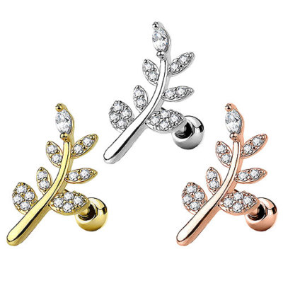 Tragus Helix Cartilage Knorpel Piercing Ohr Stecker Stab Kristall Blatt