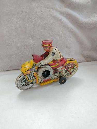 Moto d'epoca in latta litografata Marx con sidecar, carica #3 squadra di polizia - Foto 2 di 14