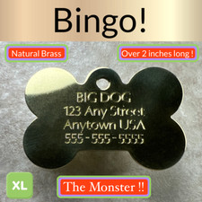 Custom Engraved Dog Tags Personalized Dog Collar Pet Bone Tag BRASS EXTRA LARGE