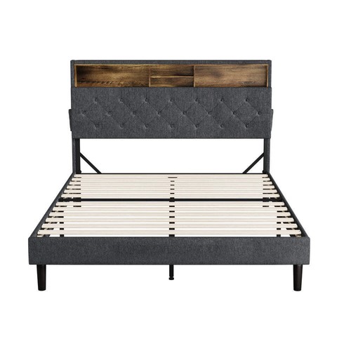 Oikiture Bed Frame with LED Storage Bedhead Double Size NOVI - Picture 7 of 7