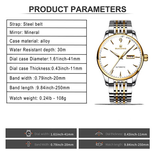 Mens Watch Mechanical Waterproof Watches Leather Strap Classic Business Watches - Picture 4 of 11