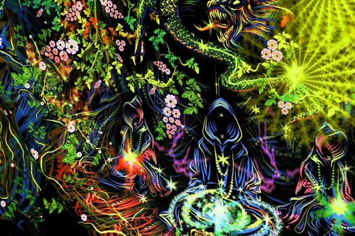 UV Backdrop Black Light Tapestry Psychedelic Art Banner Fluoro Psy Wall Hanging - Picture 7 of 12