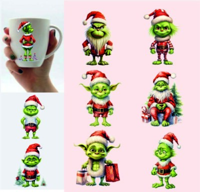 9x bunt gemischt Weihnachten Grinch Vinyl Aufkleber Abziehbild Becher Weinglas Flasche