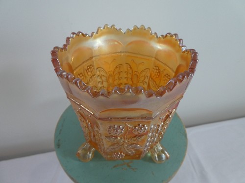 Fenton Marigold Carnival Glass Butteryfly Berry Panther Claw Footd Spooner Bowl - Picture 17 of 20
