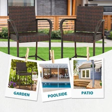 2PCS Rattan Wicker Bar Stool Outdoor Backyard Patio Furniture Chair with Armrest