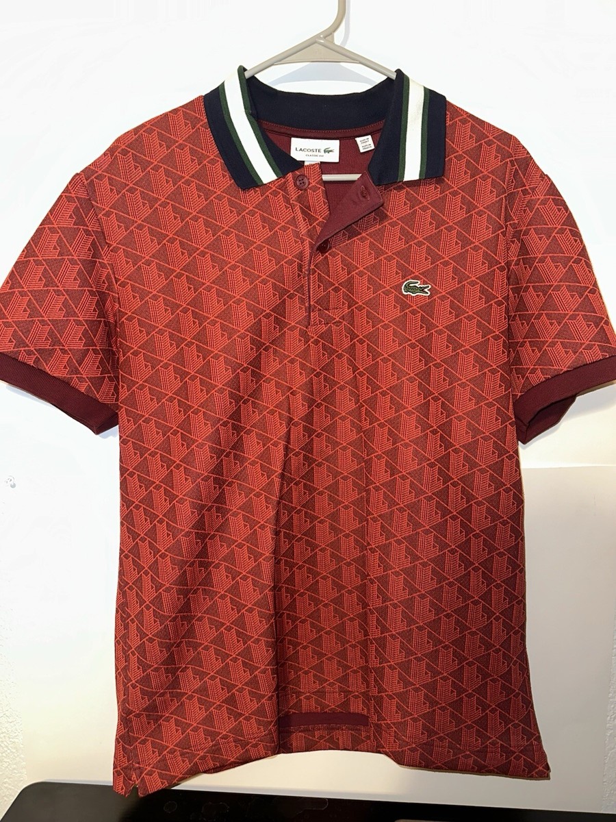 【LACOSTE】Contrast Collar Monogram Polo★アイコニックポロ!! Lacoste Contrast Collar Monogram Polo Shirt Blue Polos Lacoste