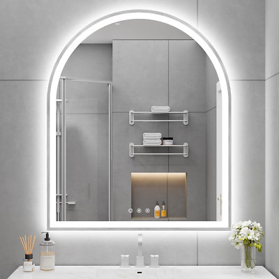 Arched LED Mirror for Bathroom 30''X36'' with Front and Backlight, Brushed Nickel