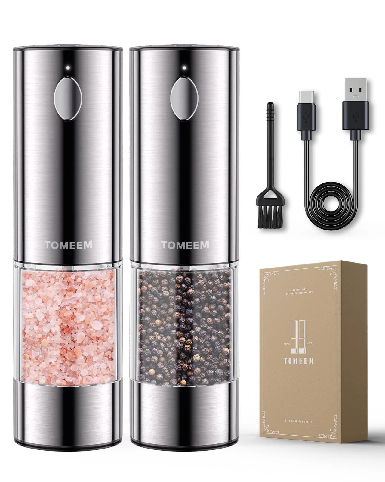 Upgraded Larger Capacity Electric Salt and Pepper Grinder Set Rechargeable wi...