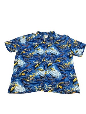 Paradise Found Hawaiian Camp Shirt Whales Fish Seals Men s XXXL 