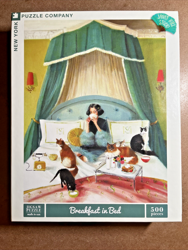 New York Puzzle Co Janet Hill Frühstück im Bett Katzen Retro 500 Teile Puzzle KOMPLETT