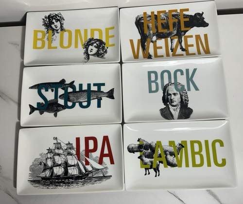 Crate & Barrel Bierprobe Vorspeise Teller 6er Set "Six Pack" Bar Party Tapas - Bild 1 von 12