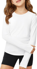 Girls Long Sleeve Athletic Shirts Lightweight Yoga Tops Crewneck Gym Tees with T