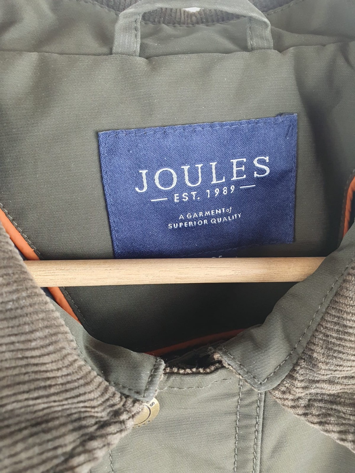Joules Men’s XL Olive Wax Jacket – Corduroy Collar, Country Style image 2