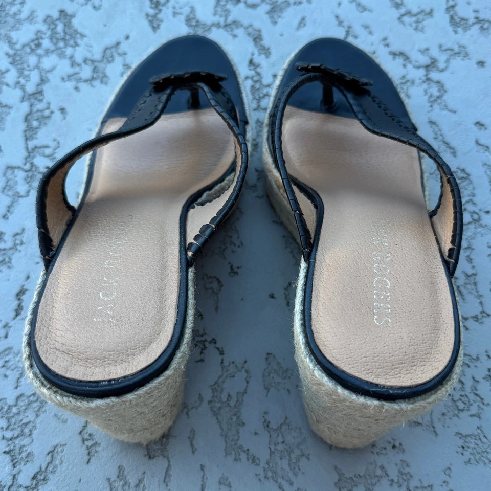 Jack Rogers Women's Black Leather Espadrille Wedge Sandals Flip Flops Size 9.5M - Image 3 of 4