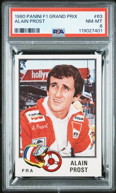 1980 Panini F1 Grand Prix #63 Alain Prost Rookie RC PSA 8