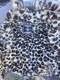 Leopard Faux Fur PINK VS Victoria's Secret Gray Zip Hoodie Jacket Sequin Sz SM.