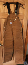 Carhartt R41 BROWN Duck Double Knee Bib Overalls QUILT LINED 34x32 Zip to Thigh